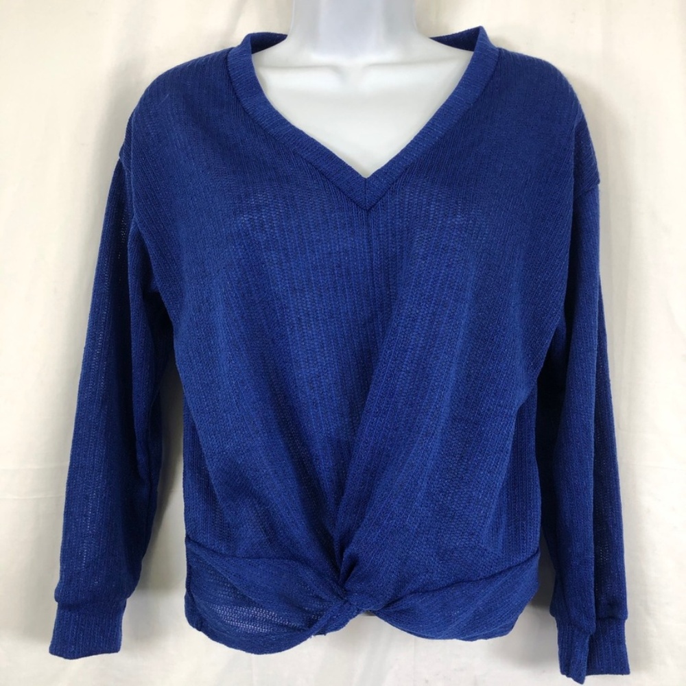 Lush Blue Twisted Front Sweater